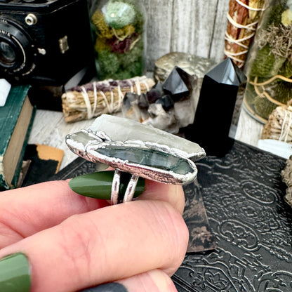 Multi Stone Clear Quartz & Moss Agate Ring In Fine Silver Size 6.5 / Foxlark Collection