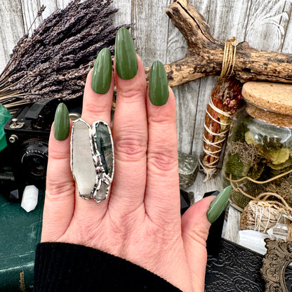 Multi Stone Clear Quartz & Moss Agate Ring In Fine Silver Size 6.5 / Foxlark Collection
