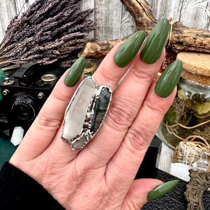 Multi Stone Clear Quartz & Moss Agate Ring In Fine Silver Size 6.5 / Foxlark Collection