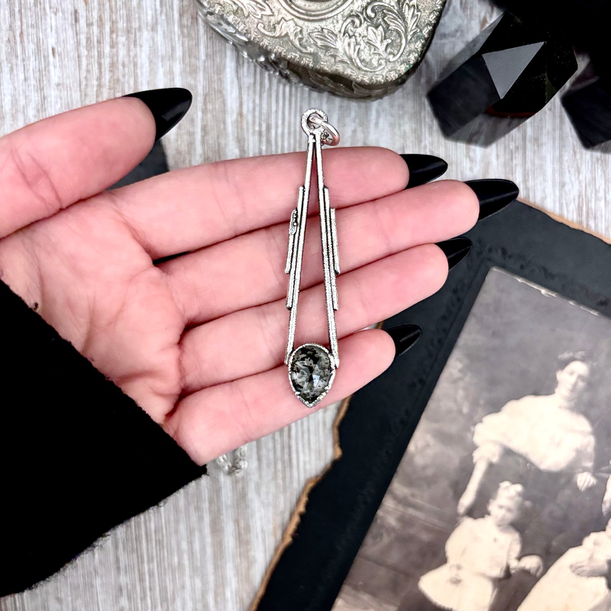 Graphite Included Quartz Crystal Necklace in Fine Silver / Foxlark Collection - One of a Kind FOXLARK