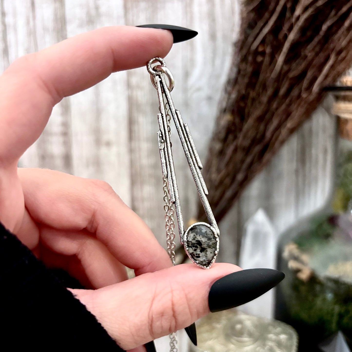 Graphite Included Quartz Crystal Necklace in Fine Silver / Foxlark Collection - One of a Kind FOXLARK