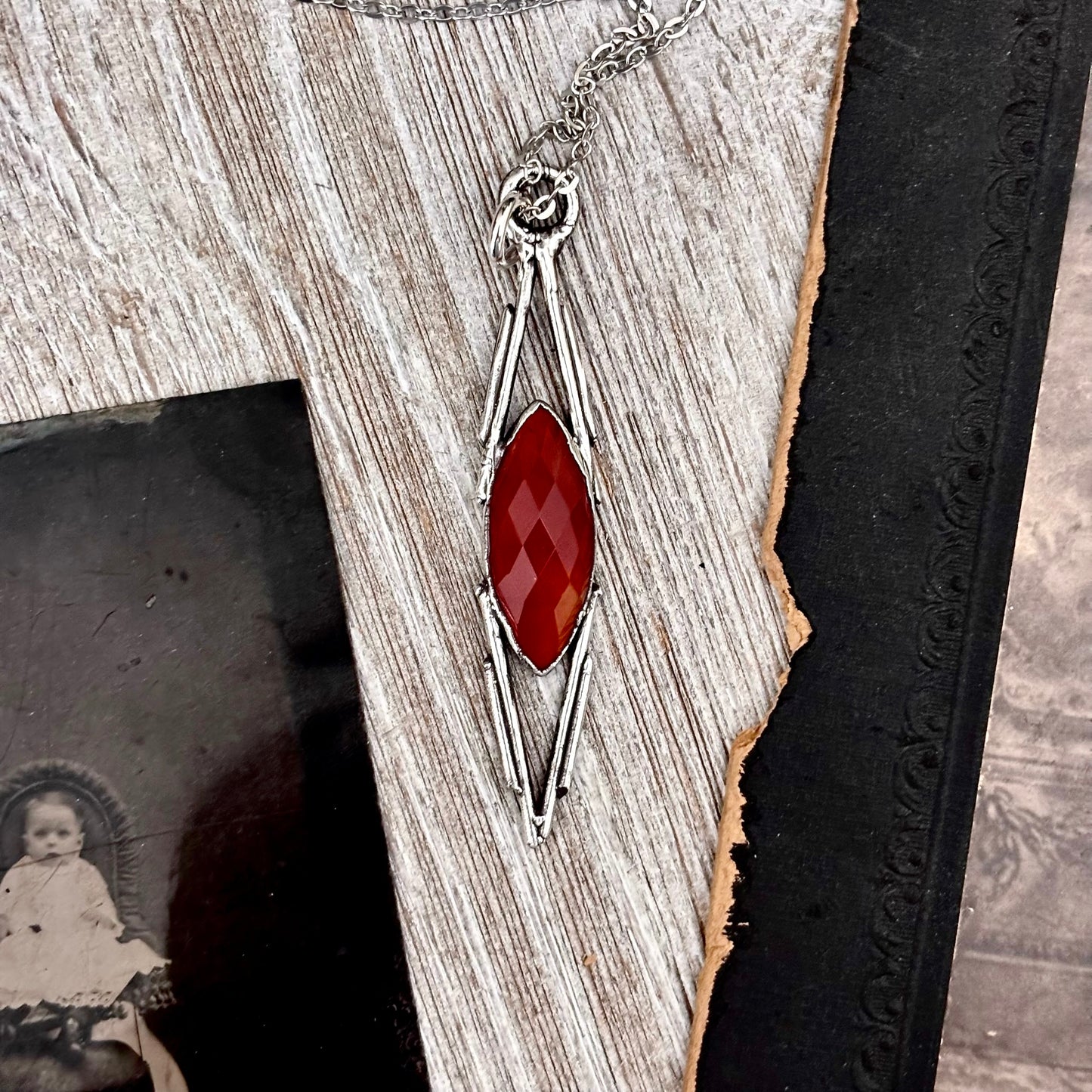 Red Carnelian Crystal Necklace in Fine Silver / Foxlark Collection - One of a Kind