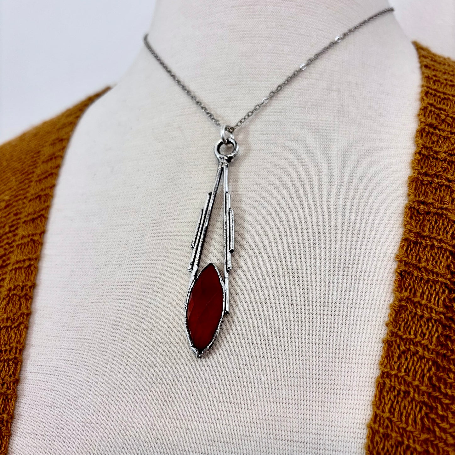 Red Carnelian Crystal Necklace in Fine Silver / Foxlark Collection - One of a Kind