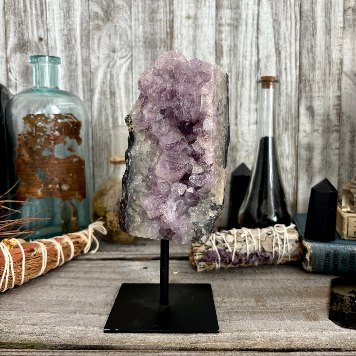 Large Purple Amethyst Crystal Druzy Geode With Stand / FoxlarkCrystals