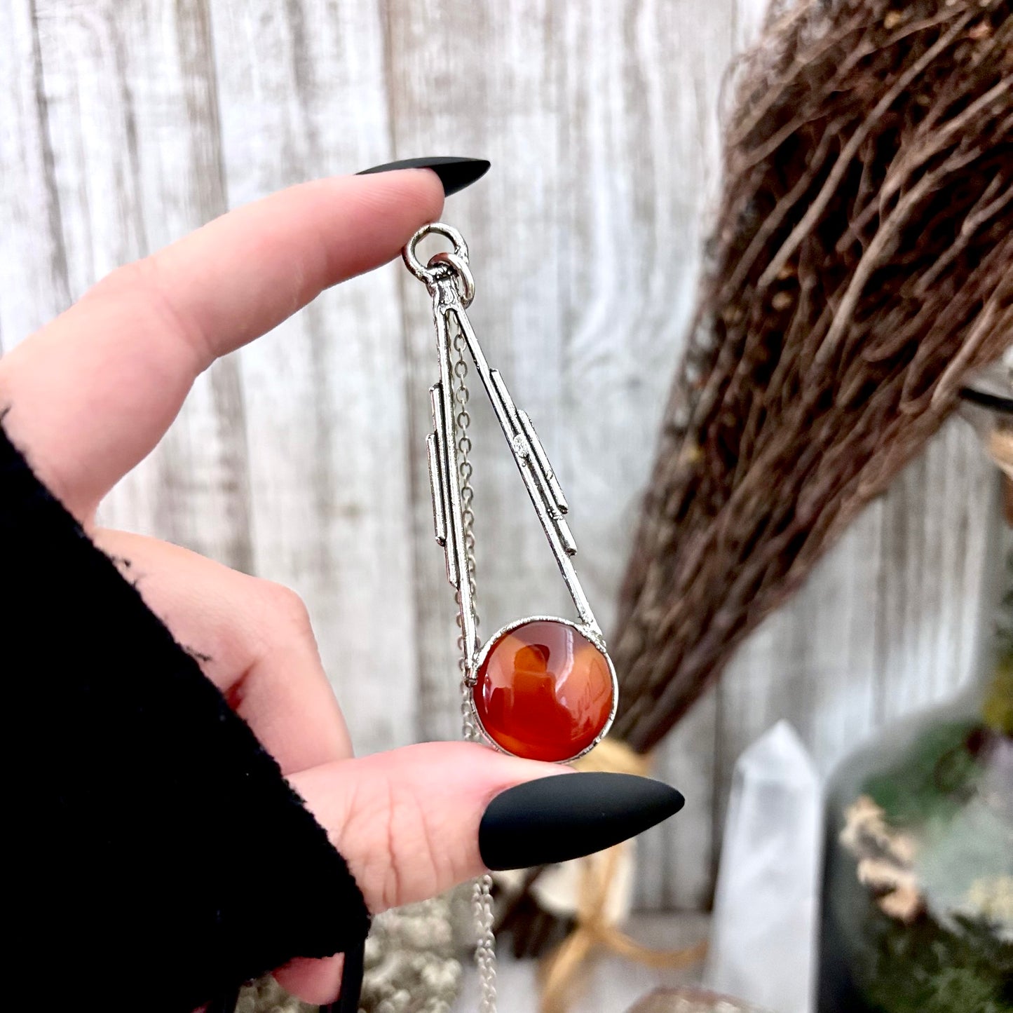Red Carnelian Crystal Necklace in Fine Silver / Foxlark Collection - One of a Kind