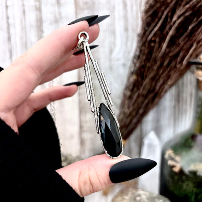 Black Onyx Crystal Necklace in Fine Silver / Foxlark Collection - One of a Kind