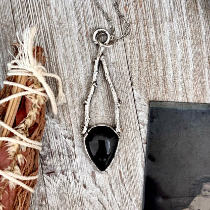 Black Onyx Crystal Necklace in Silver /Sticks & Stones Collection FOXLARK