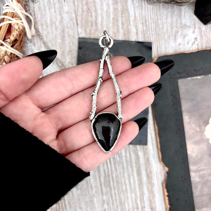 Black Onyx Crystal Necklace in Silver /Sticks & Stones Collection FOXLARK