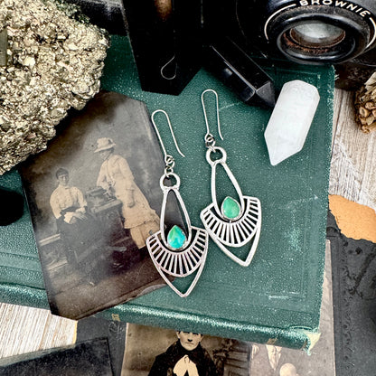 Tibetan Turquoise Long Dangle Drop Earrings in Fine Silver FOXLARK