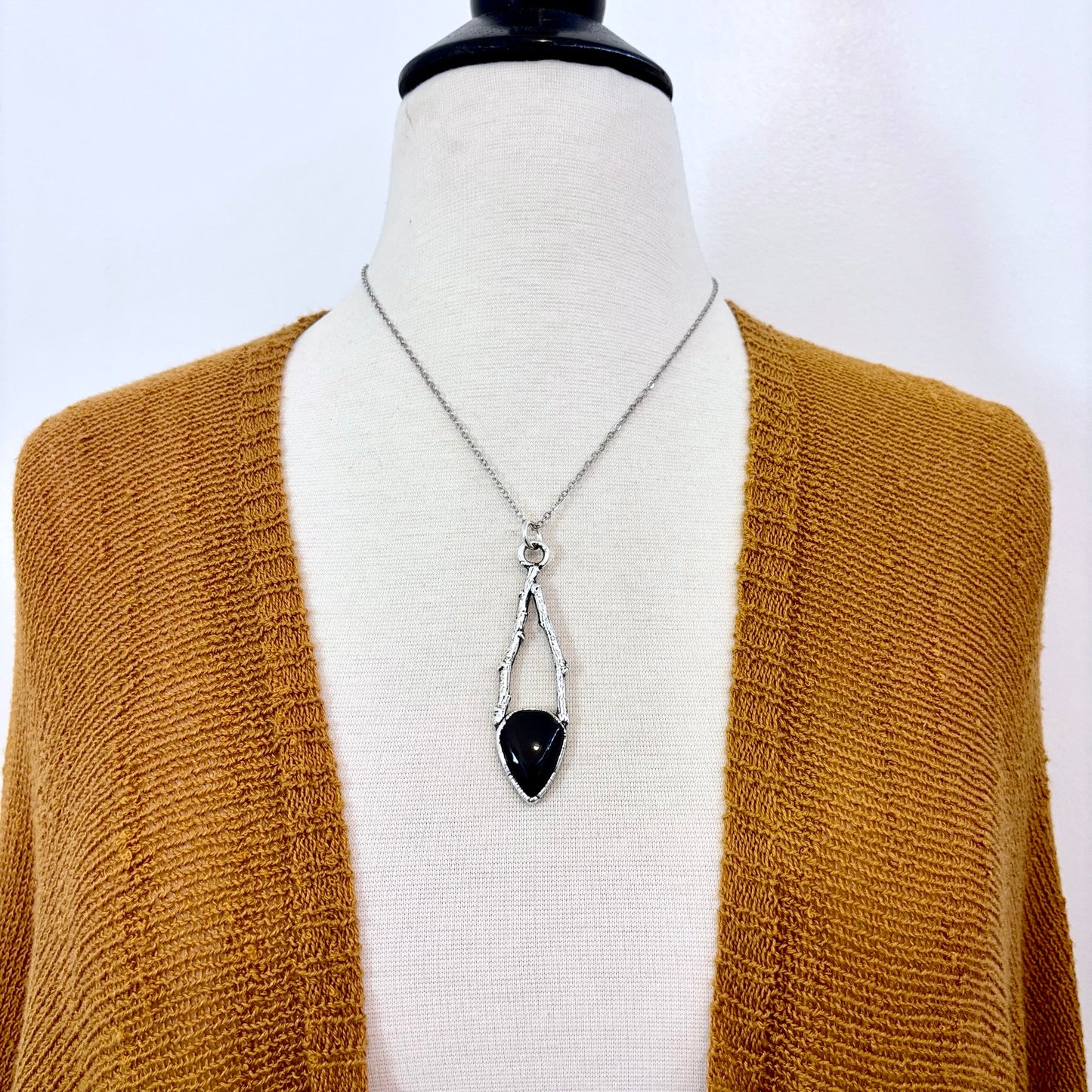Black Onyx Crystal Necklace in Silver /Sticks & Stones Collection FOXLARK