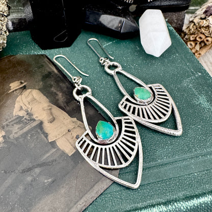 Tibetan Turquoise Long Dangle Drop Earrings in Fine Silver FOXLARK