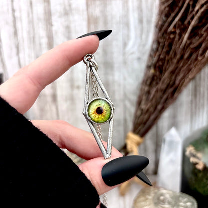 Green Eyeball Necklace Fine Silver / Foxlark Collection - One of a Kind