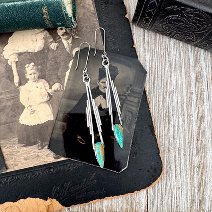 Tibetan Turquoise Dramatic Drop Earrings in Fine Silver