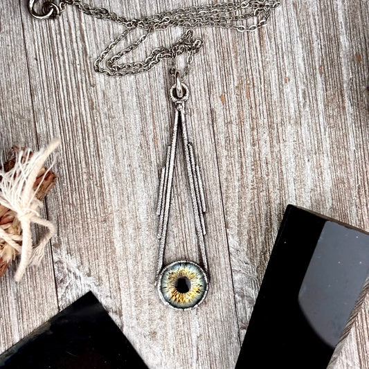 Green Eyeball Necklace Fine Silver / Foxlark Collection - One of a Kind