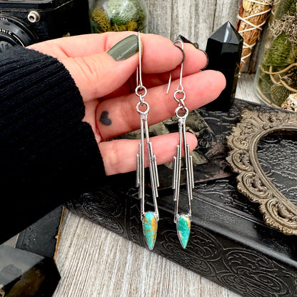 Tibetan Turquoise Dramatic Drop Earrings in Fine Silver