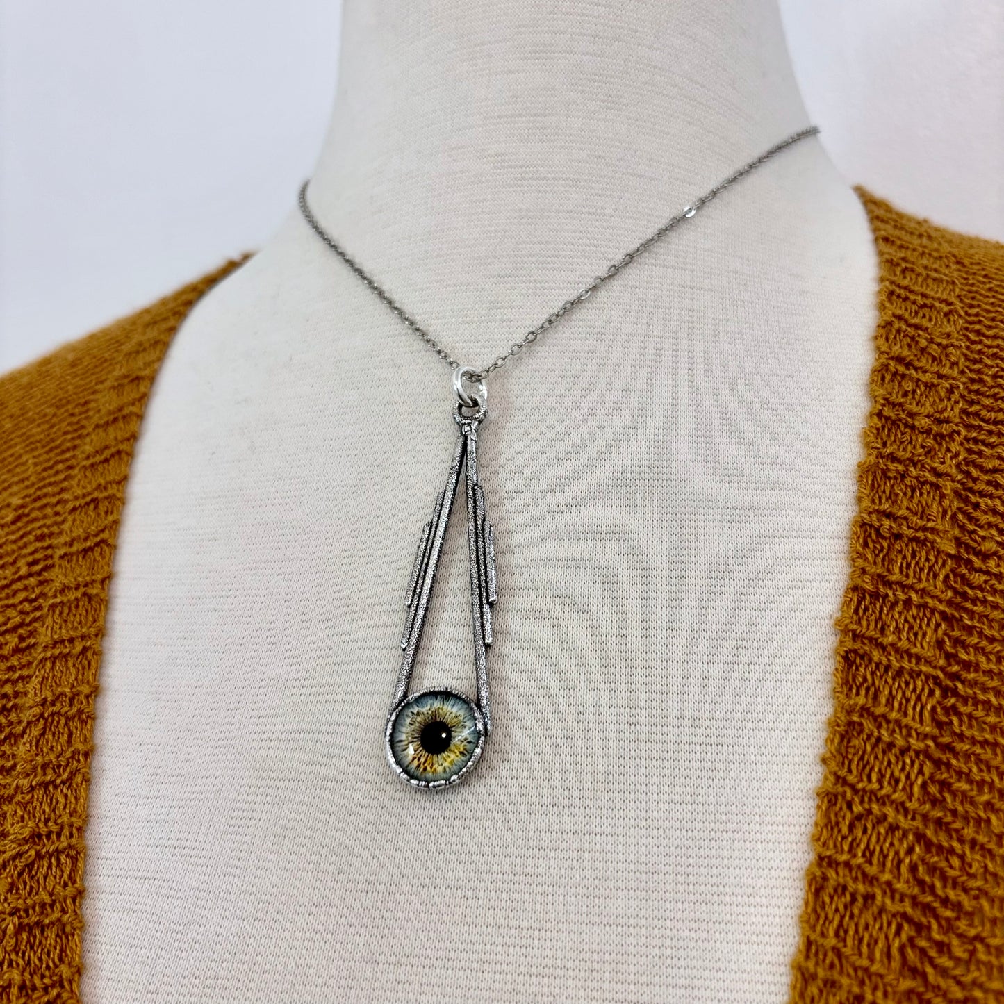 Green Eyeball Necklace Fine Silver / Foxlark Collection - One of a Kind