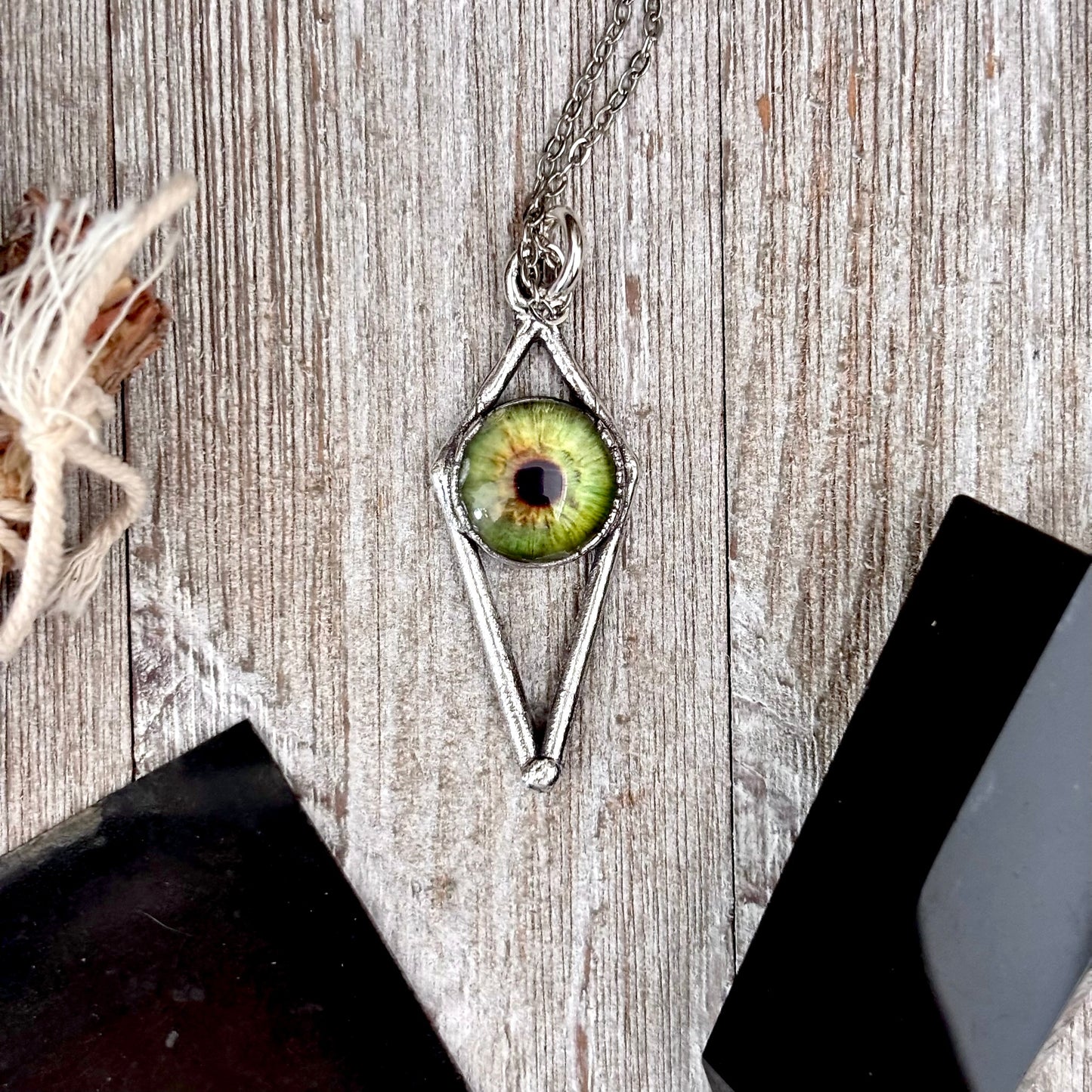 Green Eyeball Necklace Fine Silver / Foxlark Collection - One of a Kind