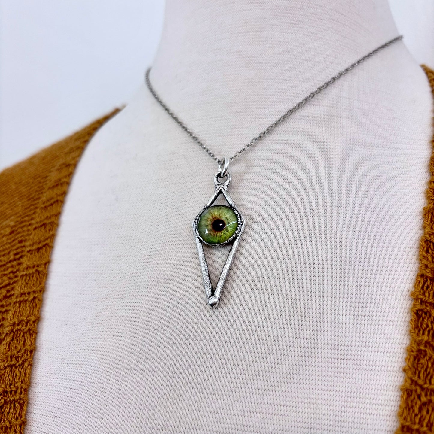 Green Eyeball Necklace Fine Silver / Foxlark Collection - One of a Kind