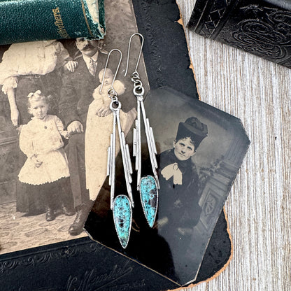 Tibetan Turquoise Dramatic Drop Earrings in Fine Silver FOXLARK
