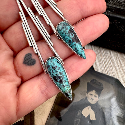 Tibetan Turquoise Dramatic Drop Earrings in Fine Silver FOXLARK