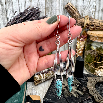 Tibetan Turquoise Dramatic Drop Earrings in Fine Silver FOXLARK