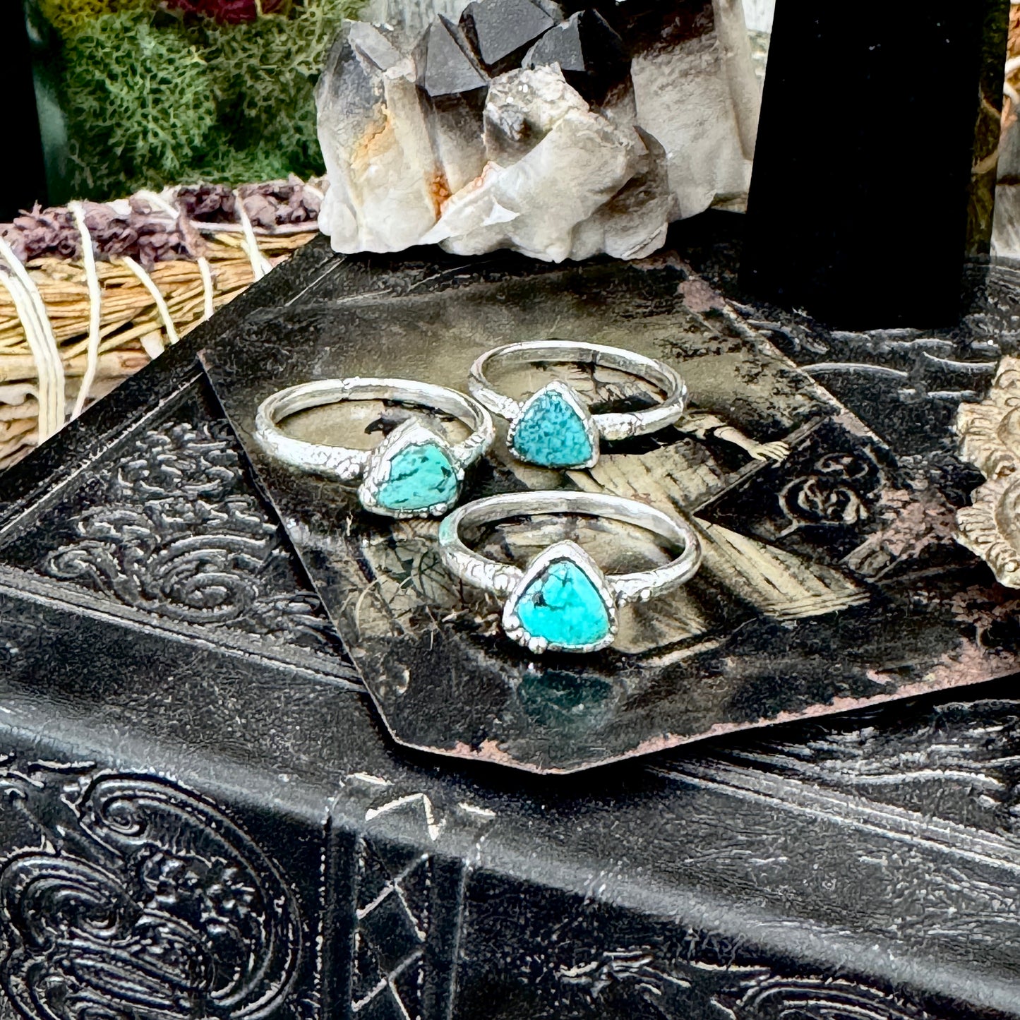 Handmade Tibetan Turquoise Ring in Fine Silver / Size 6.5 8 9 10 10.5 / Foxlark Collection FOXLARK