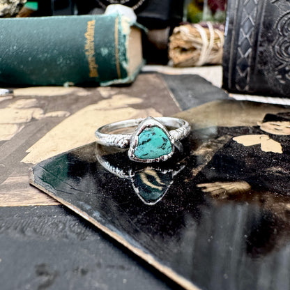 Handmade Tibetan Turquoise Ring in Fine Silver / Size 6.5 8 9 10 10.5 / Foxlark Collection FOXLARK