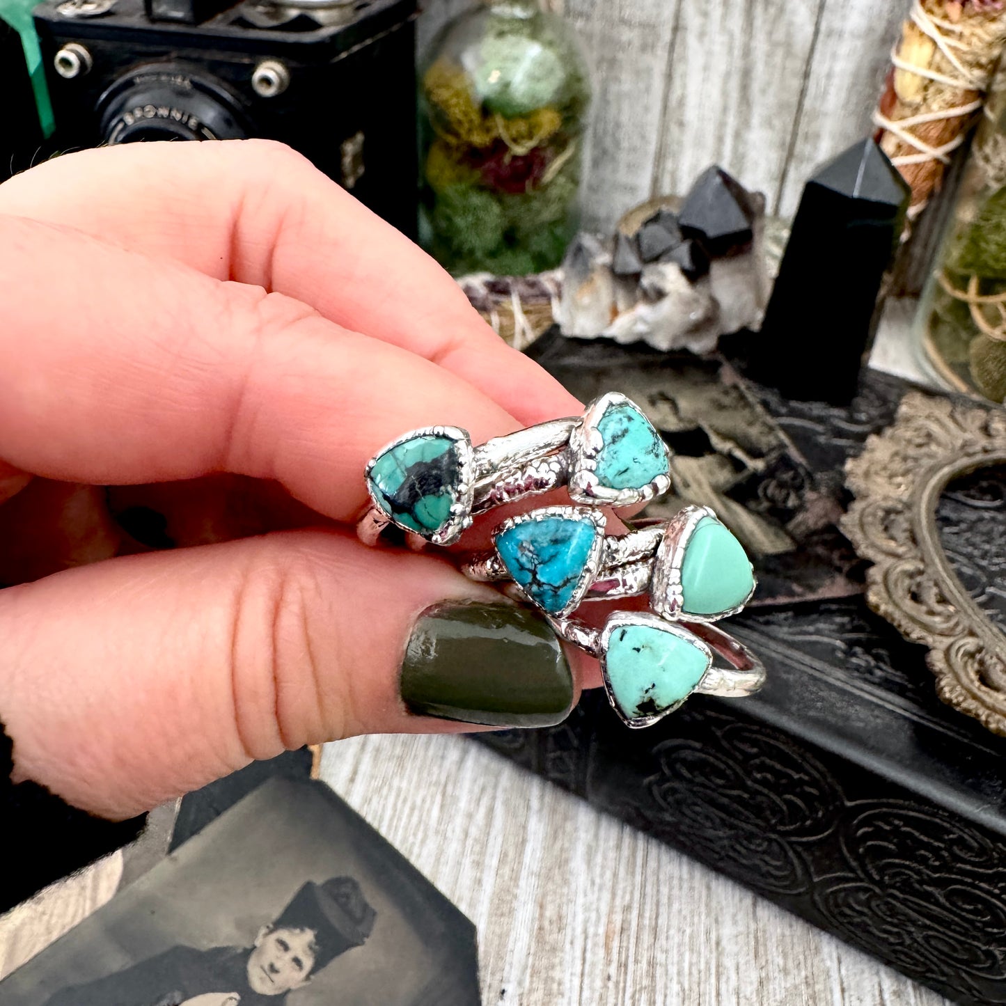Handmade Tibetan Turquoise Ring in Fine Silver / Size 6.5 8 9 10 10.5 / Foxlark Collection FOXLARK
