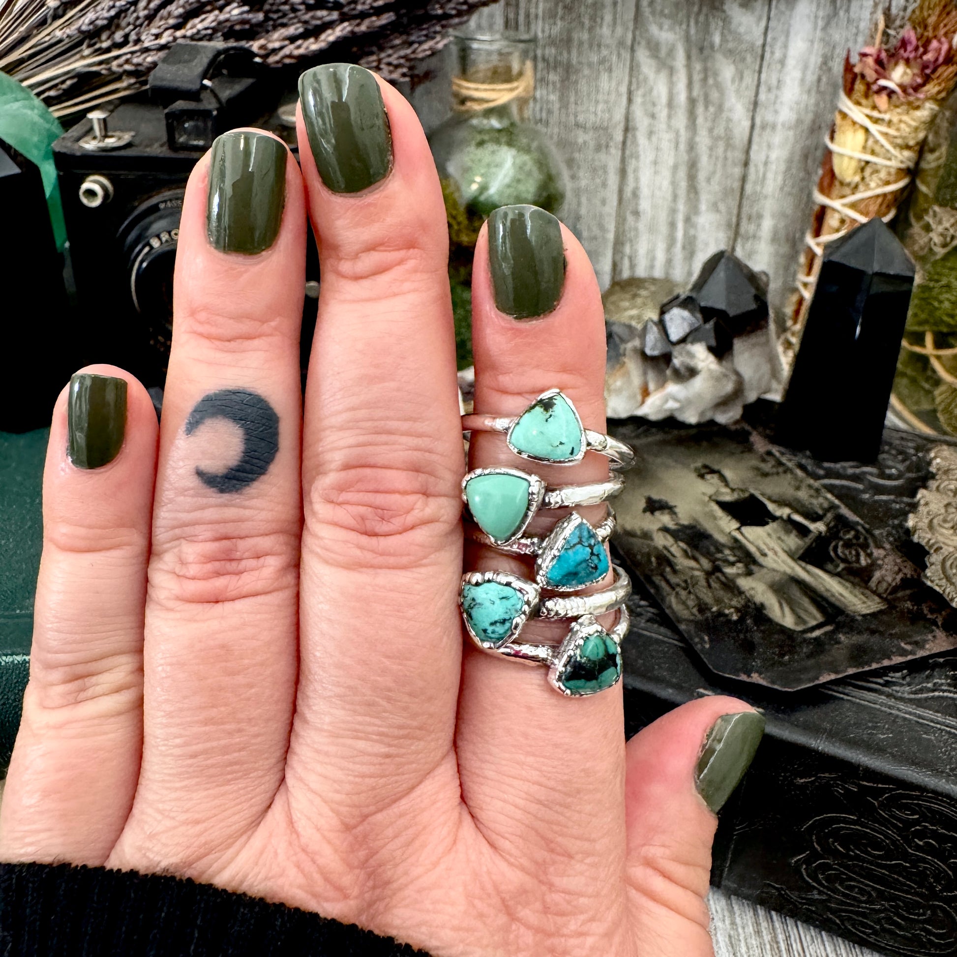 Handmade Tibetan Turquoise Ring in Fine Silver / Size 6.5 8 9 10 10.5 / Foxlark Collection FOXLARK