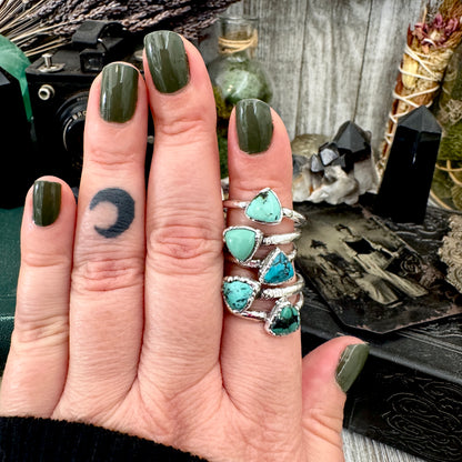Handmade Tibetan Turquoise Ring in Fine Silver / Size 6.5 8 9 10 10.5 / Foxlark Collection FOXLARK