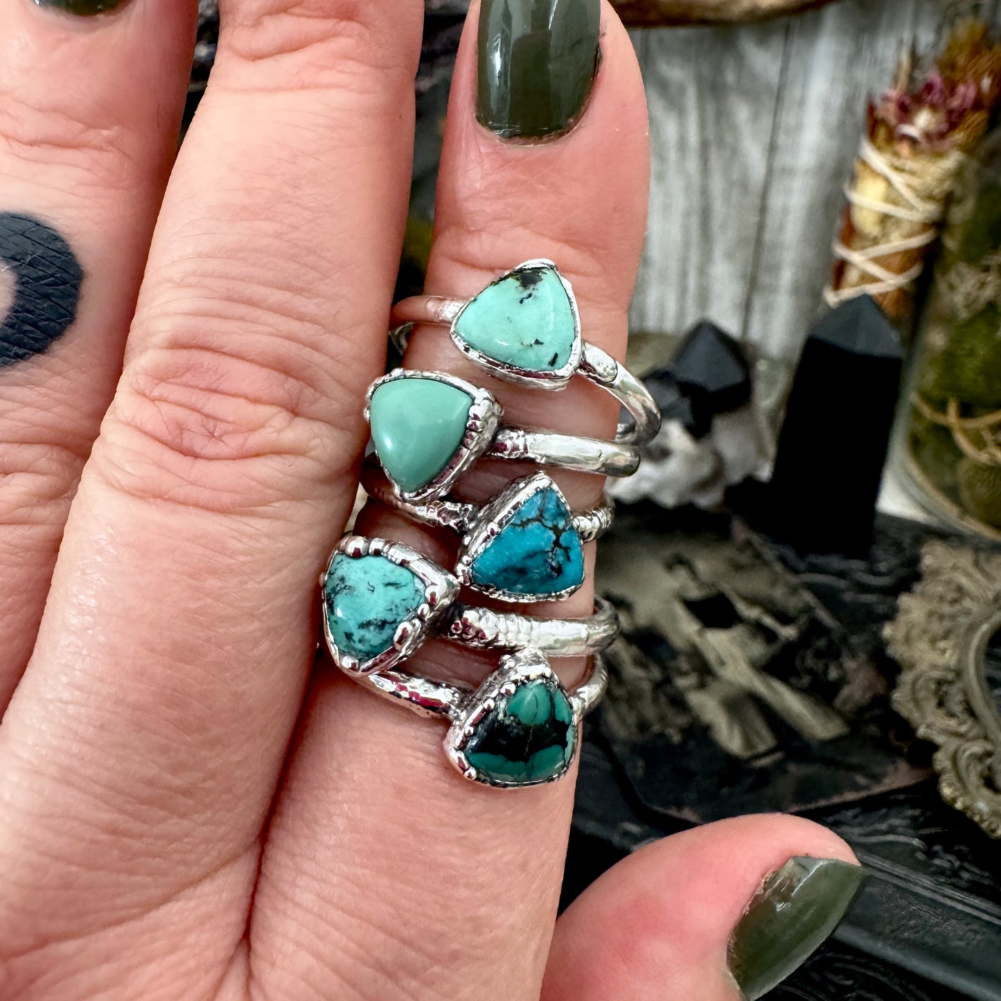 Handmade Tibetan Turquoise Ring in Fine Silver / Size 6.5 8 9 10 10.5 / Foxlark Collection FOXLARK