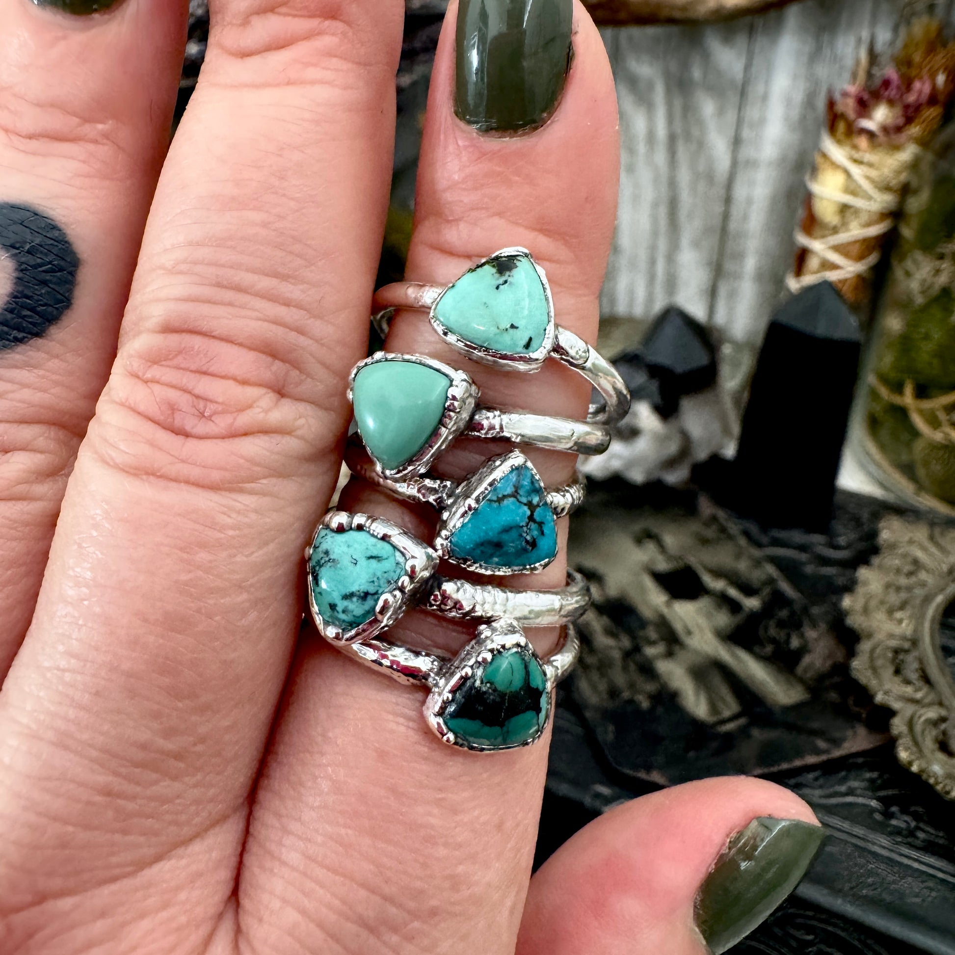 Handmade Tibetan Turquoise Ring in Fine Silver / Size 6.5 8 9 10 10.5 / Foxlark Collection FOXLARK
