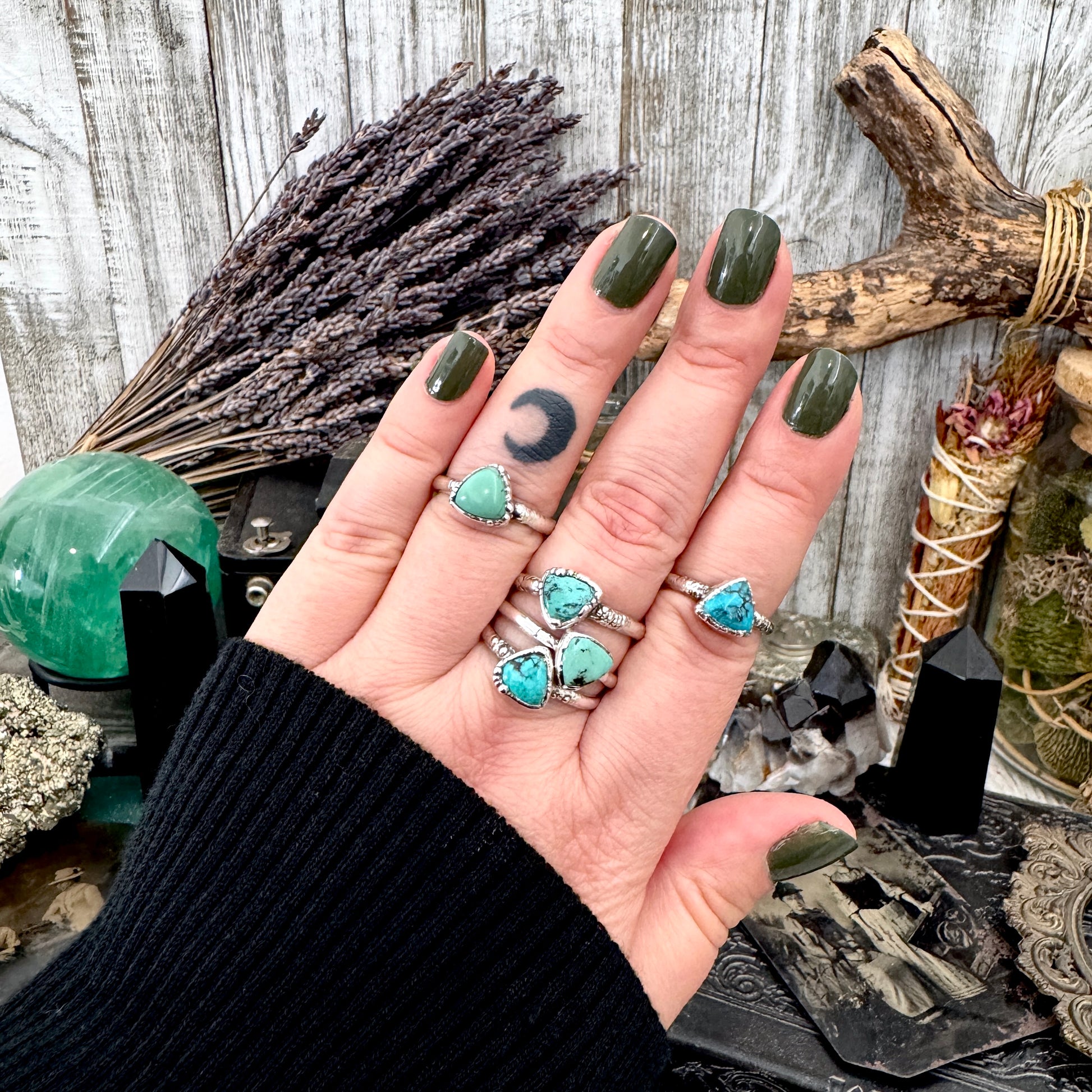 Handmade Tibetan Turquoise Ring in Fine Silver / Size 6.5 8 9 10 10.5 / Foxlark Collection FOXLARK