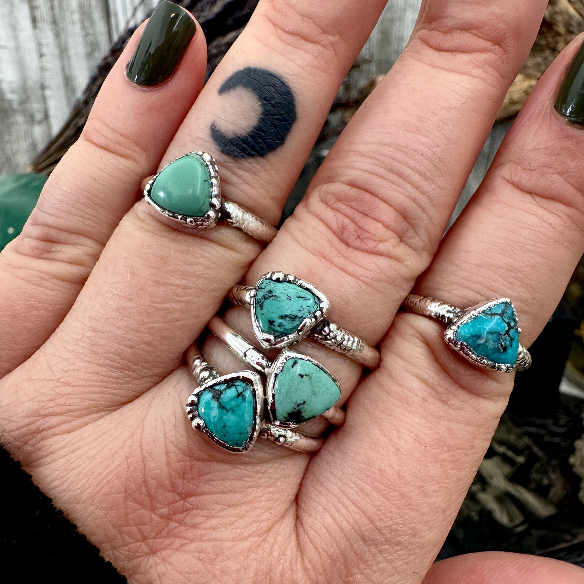 Handmade Tibetan Turquoise Ring in Fine Silver / Size 6.5 8 9 10 10.5 / Foxlark Collection FOXLARK