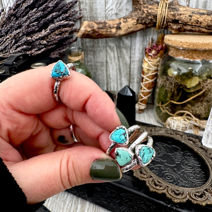 Handmade Tibetan Turquoise Ring in Fine Silver / Size 6.5 8 9 10 10.5 / Foxlark Collection FOXLARK