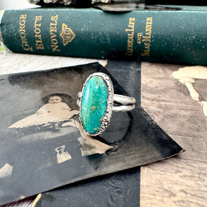 Handmade Tibetan Turquoise Ring in Fine Silver / Size 7 8 9 / Foxlark Collection FOXLARK
