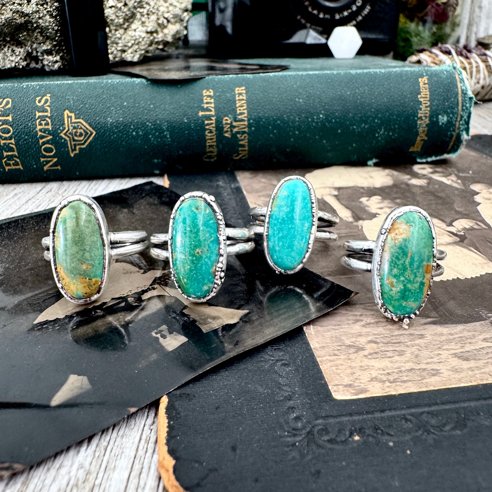 Handmade Tibetan Turquoise Ring in Fine Silver / Size 7 8 9 / Foxlark Collection FOXLARK