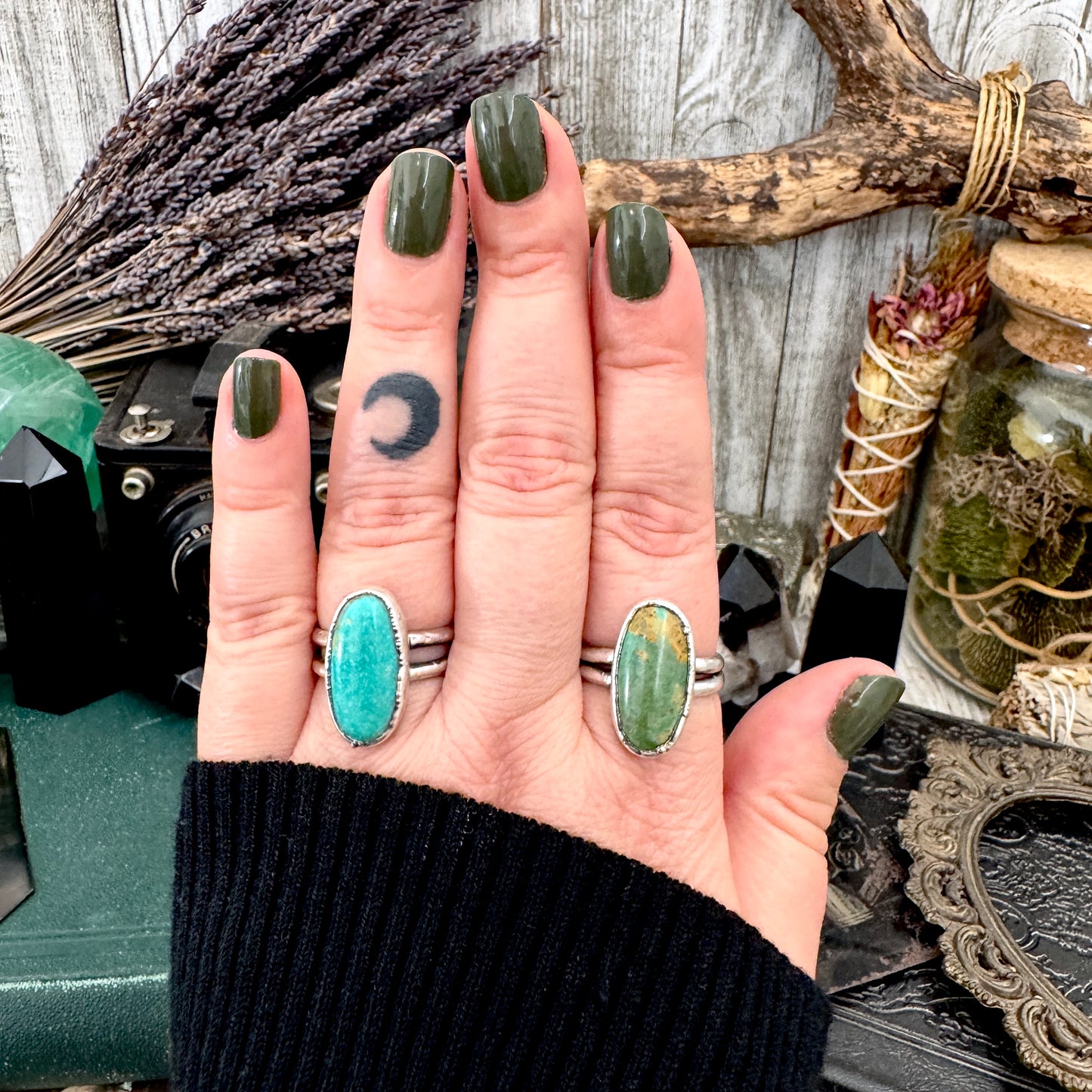 Handmade Tibetan Turquoise Ring in Fine Silver / Size 7 8 9 / Foxlark Collection FOXLARK