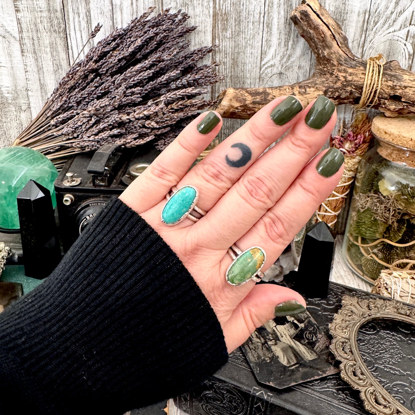 Handmade Tibetan Turquoise Ring in Fine Silver / Size 7 8 9 / Foxlark Collection FOXLARK