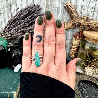 Handmade Tibetan Turquoise Ring in Fine Silver / Size 7 8 9 / Foxlark Collection