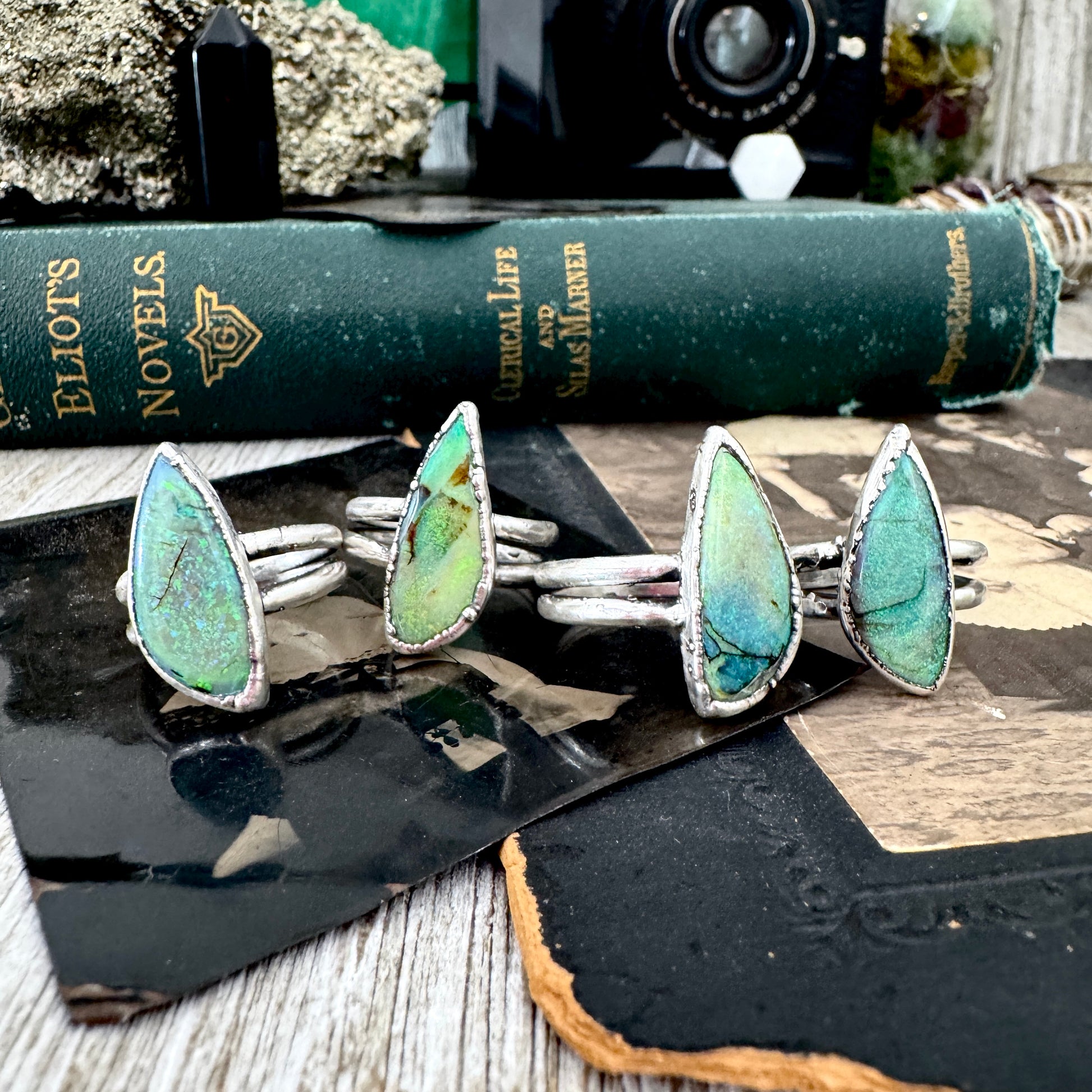 Handmade Sterling Opal Ring in Fine Silver / Size 7 8 9 9.5 / Foxlark Collection FOXLARK