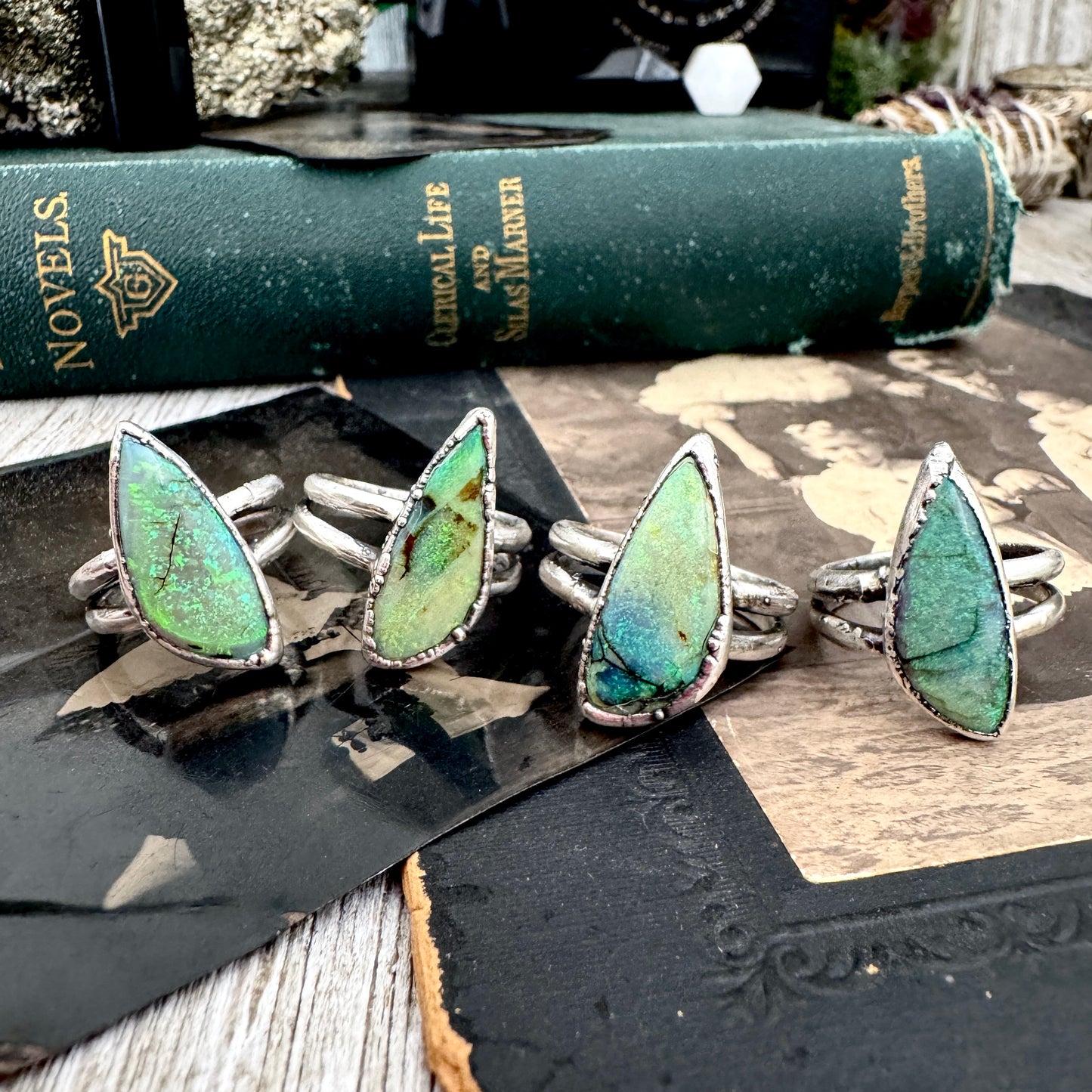 Handmade Sterling Opal Ring in Fine Silver / Size 7 8 9 9.5 / Foxlark Collection FOXLARK