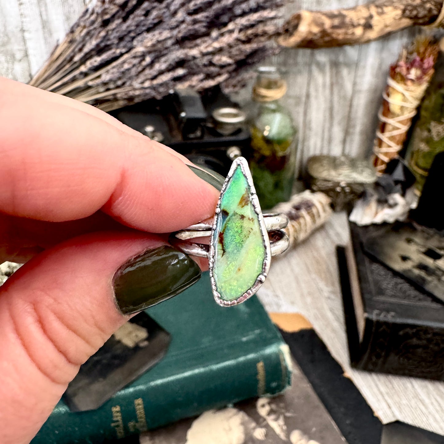 Handmade Sterling Opal Ring in Fine Silver / Size 7 8 9 9.5 / Foxlark Collection FOXLARK