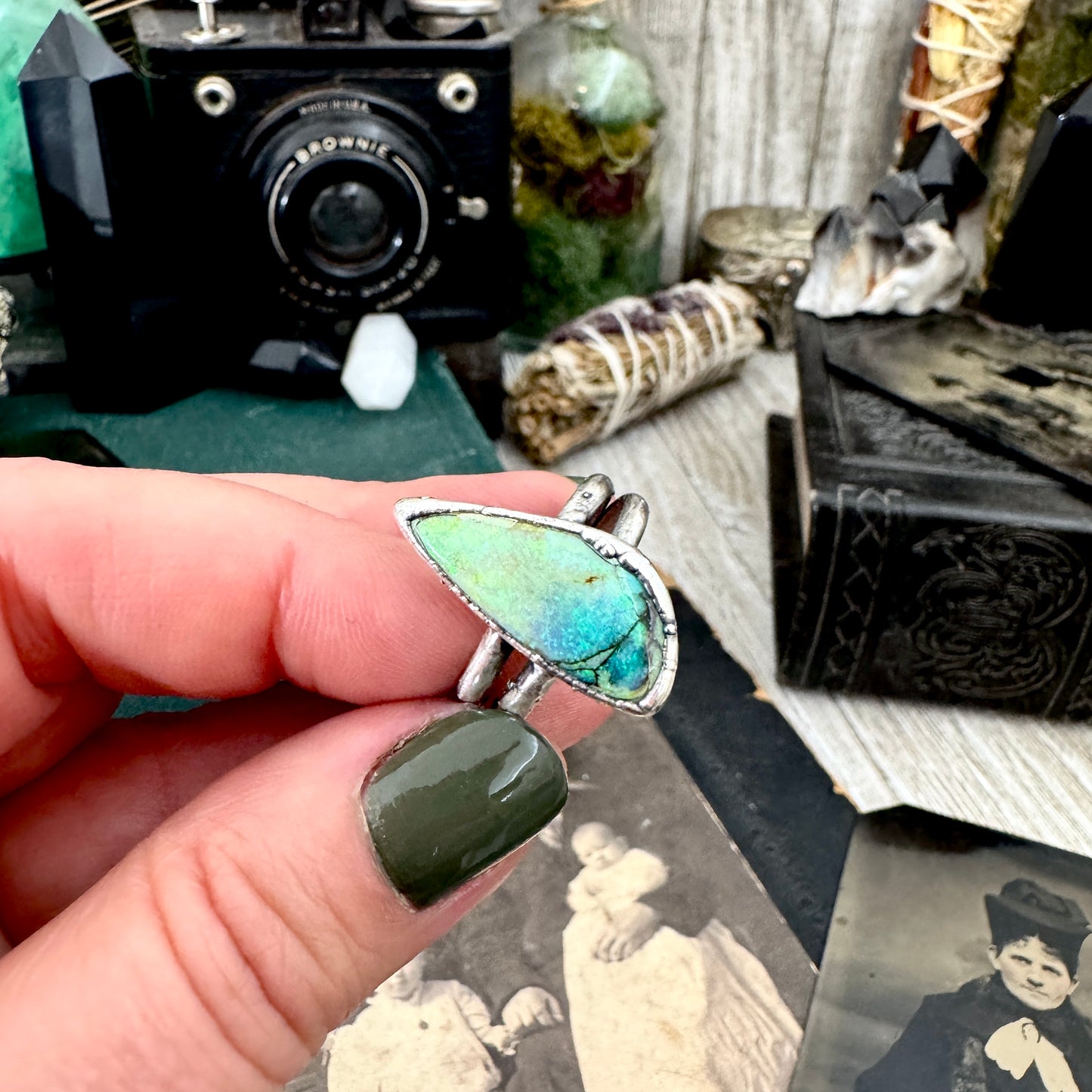 Handmade Sterling Opal Ring in Fine Silver / Size 7 8 9 9.5 / Foxlark Collection FOXLARK