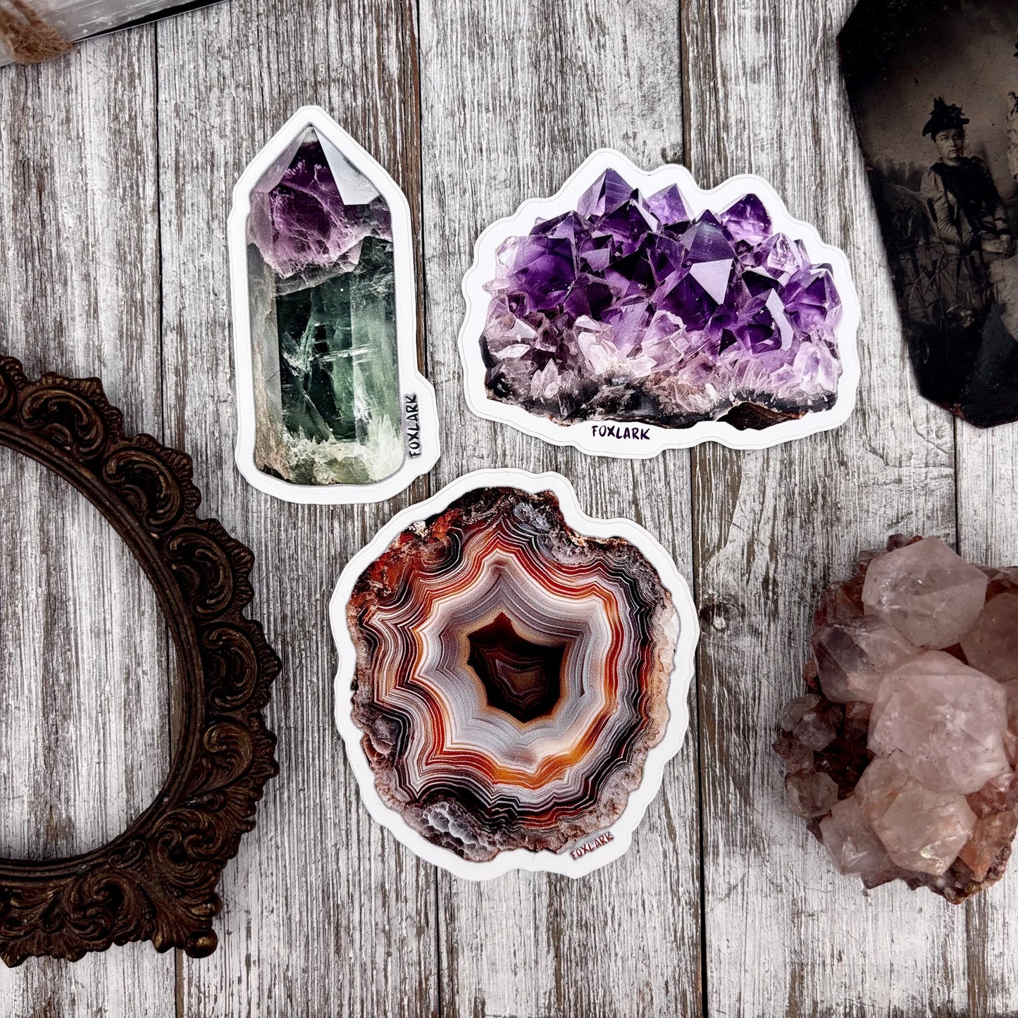 Crystal Sticker Set Amethyst, Agate, Fluorite Stickers