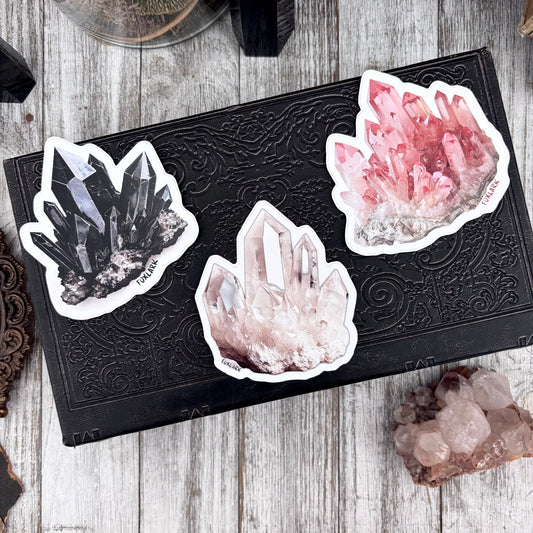 Crystal Sticker Set Rose Quartz, Clear Quartz, Black Smoky Quartz