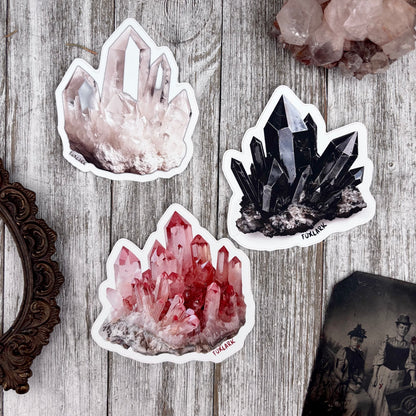 Crystal Sticker Set Rose Quartz, Clear Quartz, Black Smoky Quartz