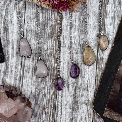 Dainty Pebble Necklace in Citrine, Amethyst, and Rose Quartz in Silver / Foxlark Collection