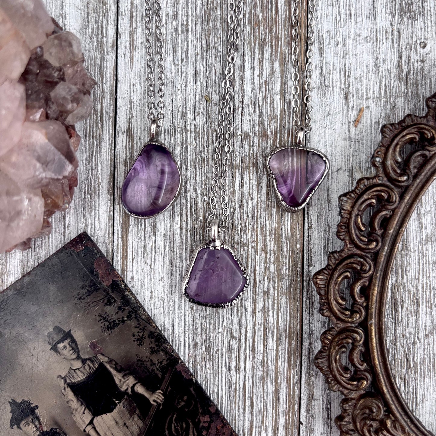 Dainty Pebble Necklace in Citrine, Amethyst, and Rose Quartz in Silver / Foxlark Collection