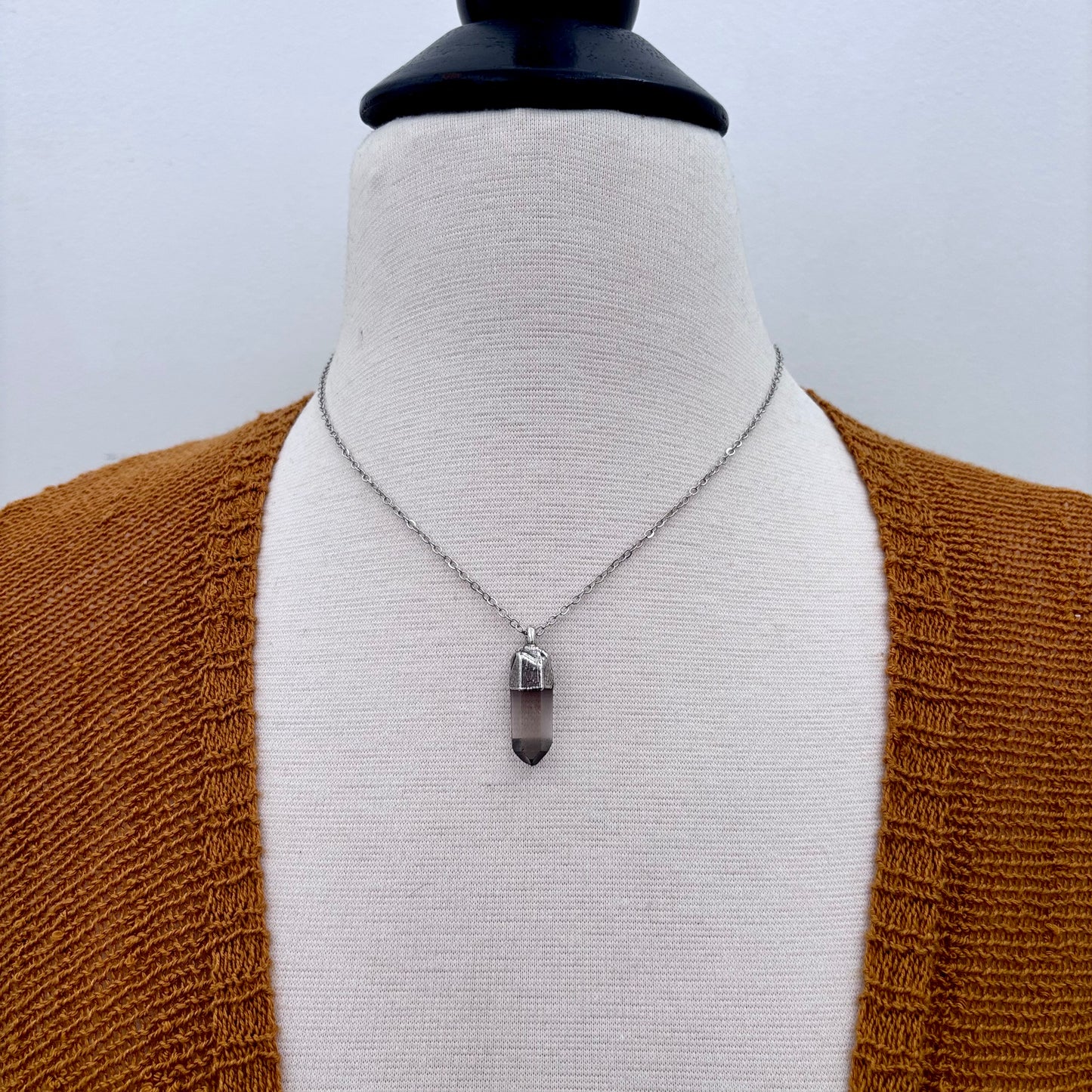 Dainty Raw Smoky Quartz Necklace in Silver/ Foxlark Collection